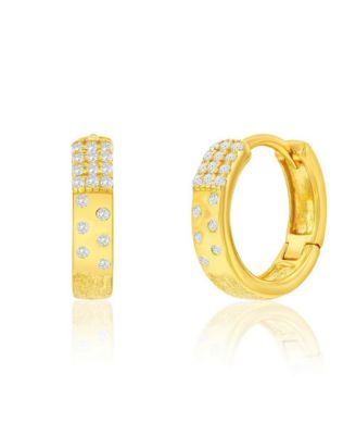 Simona Sterling Silver Small Cz Brushed Hoop Earrings - Gold 61$