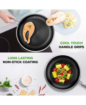 8'' Stir Fry Pan with Glass Lid - Triply Stainless Steel Cookware, DAKIN Etching Non-Stick Coating Inside and Outside