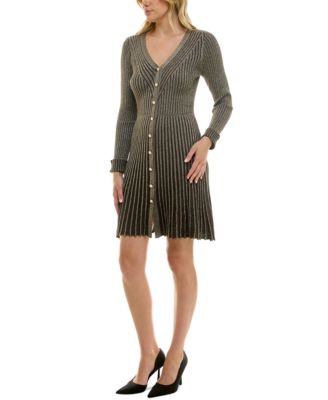 Taylor Women's Metallic-Knit Button-Front Dress - Macy's
