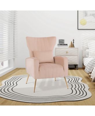  Standard Size  Velvet Upholstery  Wingback Design, Lumbar Pillow, Golden Metal Legs  Accent Chair