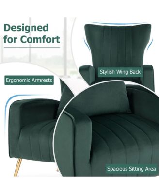  Standard Size  Velvet Upholstery  Wingback Design, Lumbar Pillow, Golden Metal Legs  Accent Chair