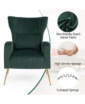  Standard Size  Velvet Upholstery  Wingback Design, Lumbar Pillow, Golden Metal Legs  Accent Chair