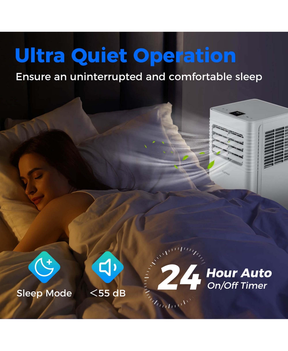 Costway Portable Air Conditioner 8000 Btu 1 Ac Unit with Fan & Dehumidifier Sleep Mode