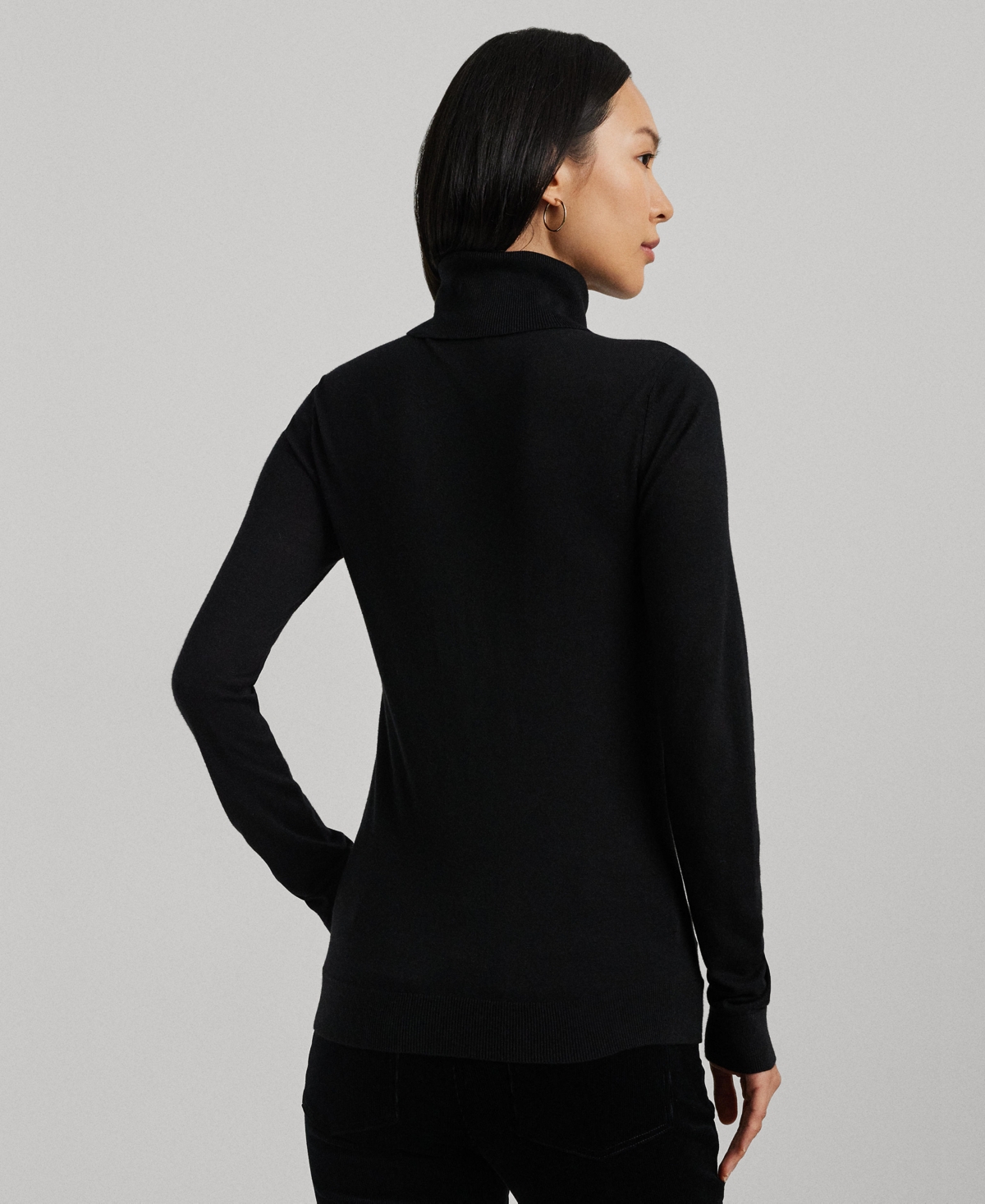 Ralph Lauren Women's Faux-leather-trim Ribbed Turtleneck In Black