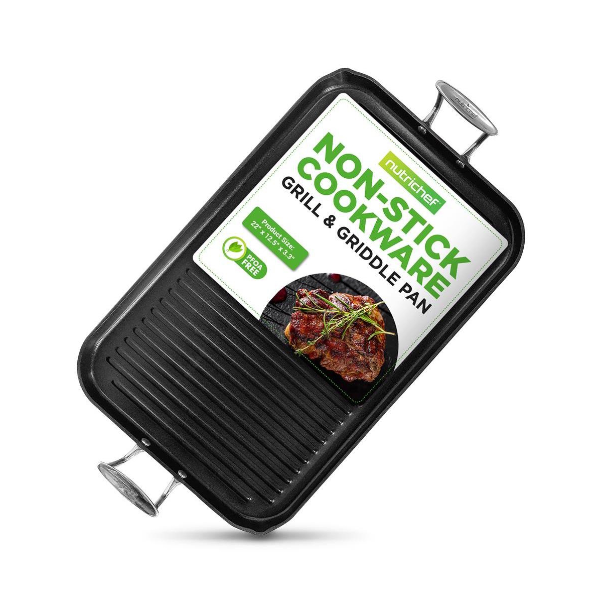 Hard-Anodized Nonstick Grill & Griddle - Dishwasher Safe Nonstick Double Burner Grill Cookware, 20 x 13 -inches - Black