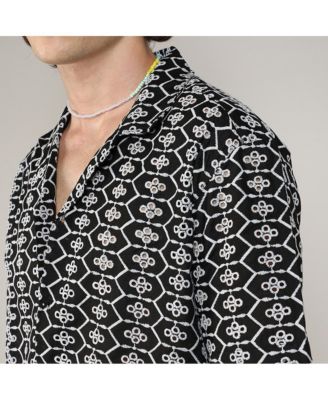 Men's Obsidian Black Embroidered Geometric Shirt