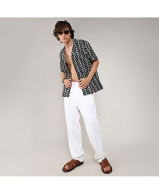 Men's Obsidian Black Embroidered Geometric Shirt