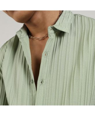 Men's Pistachio Green Self-Design Striped Shirt