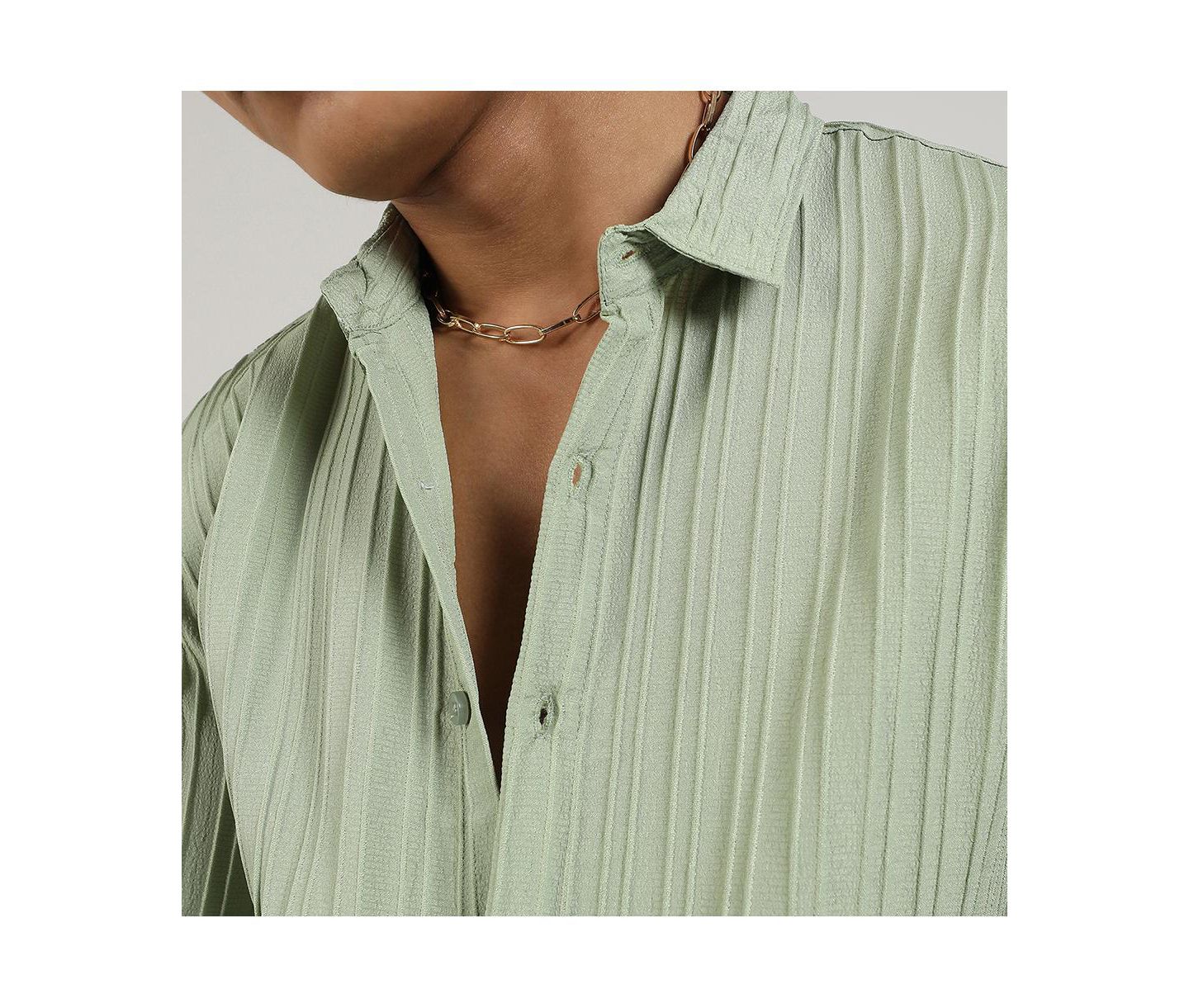 Мужская рубашка Cahoot Campus Sutra Pistachio Green Self-Design Striped, цвет: Зелёный — фото 7