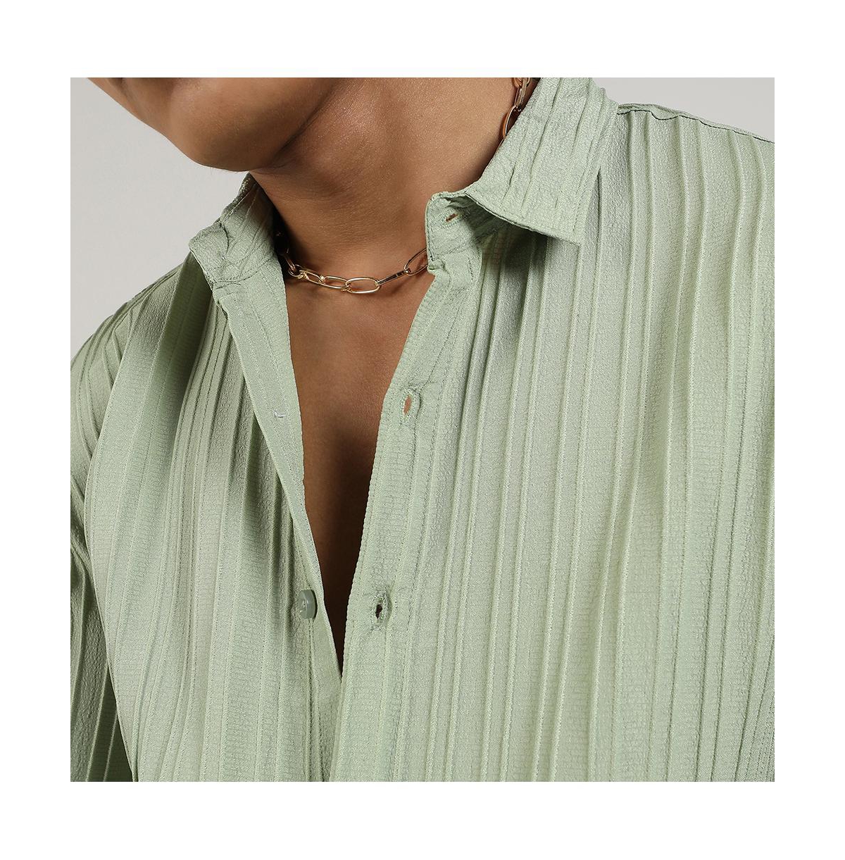 Campus Sutra Men's PistachioSelf-Design Striped Shirt - Green