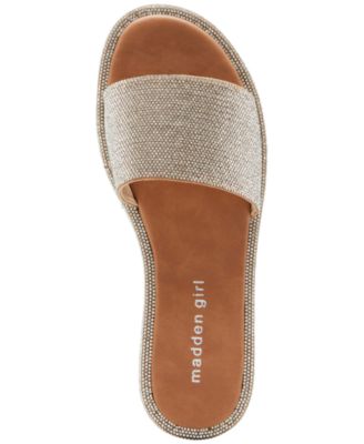 Madden Girl フットベッド プラットフォーム スライド サンダル Madden Girl Addiie Rhinestone Platform Slide Sandals - Macy's