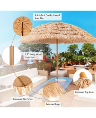 8 Feet Patio Thatched Tiki Umbrella Hawaiian Hula Beach Umbrella
