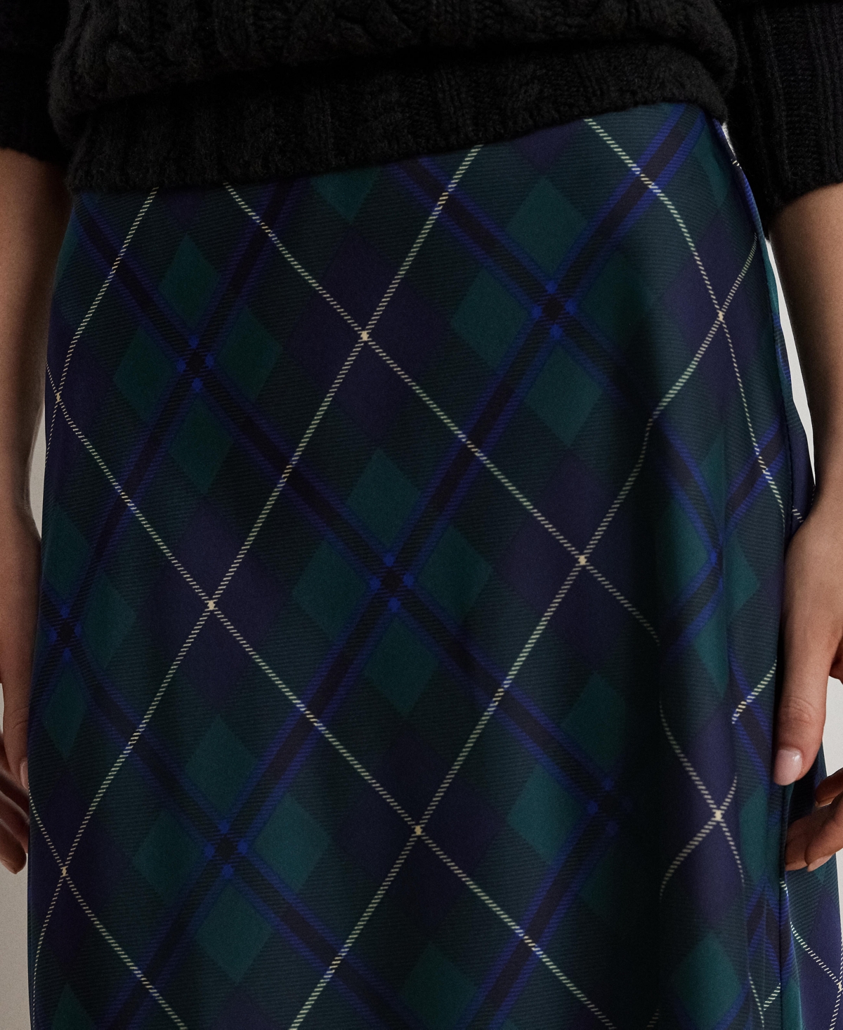 Lauren Ralph Lauren Women's Plaid Satin Charmeuse Midi Skirt