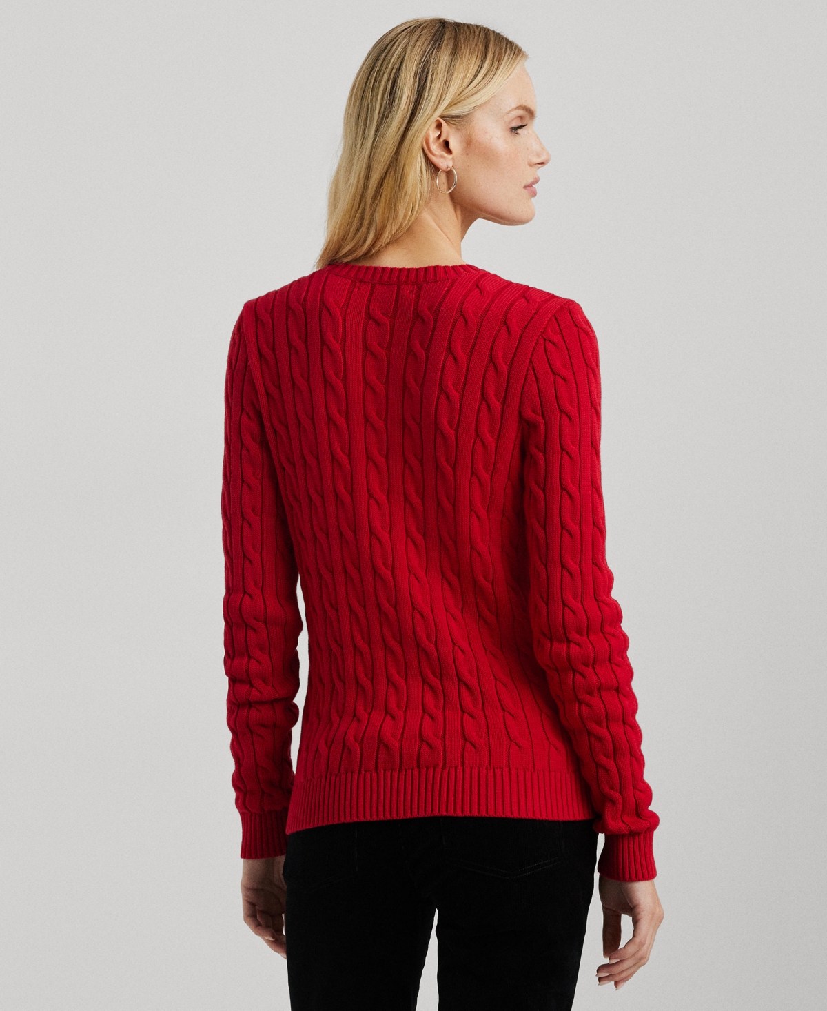Lauren Ralph Lauren Women's Button-Trim Cable-Knit Cotton Sweater