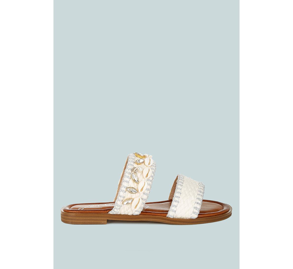 Shellfish Raffia Slip On Sandals - Pink