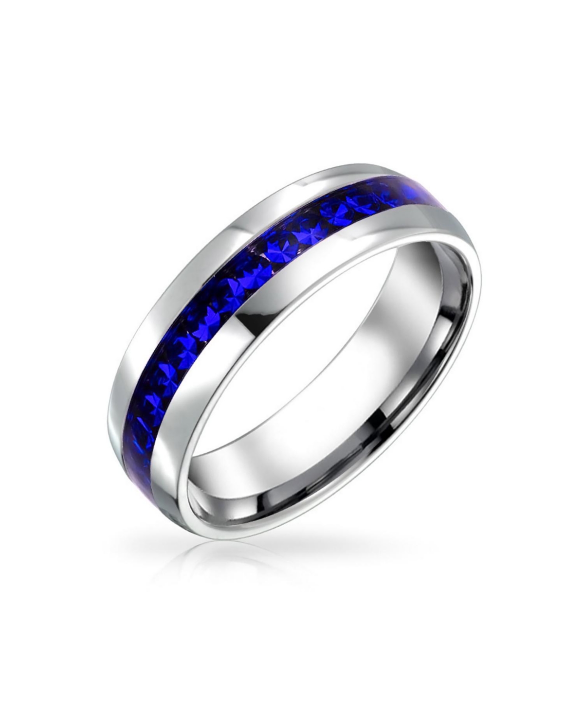 Channel Set Crystal Eternity Band Ring Stainless Steel 6MM - Light blue