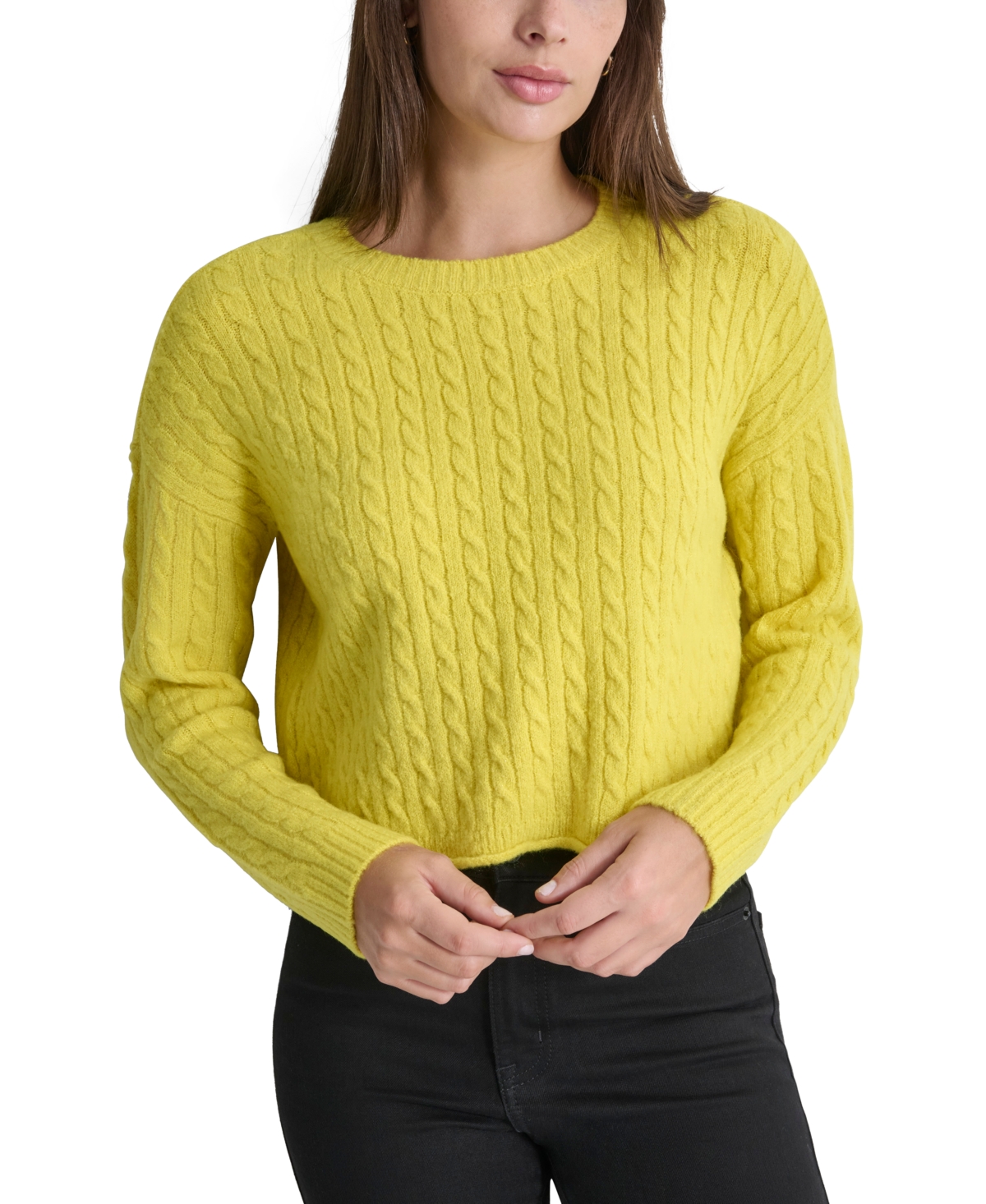 DKNY JEANS PETITE CREWNECK CABLE-KNIT SWEATER 