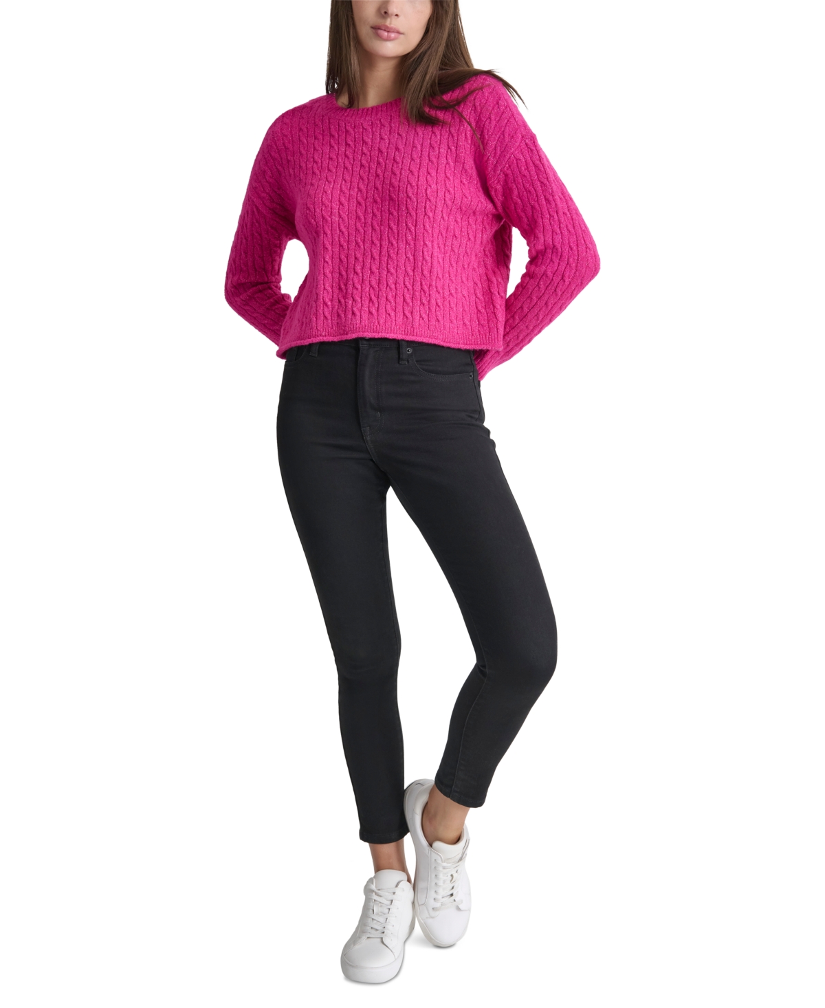 DKNY JEANS PETITE CREWNECK CABLE-KNIT SWEATER 