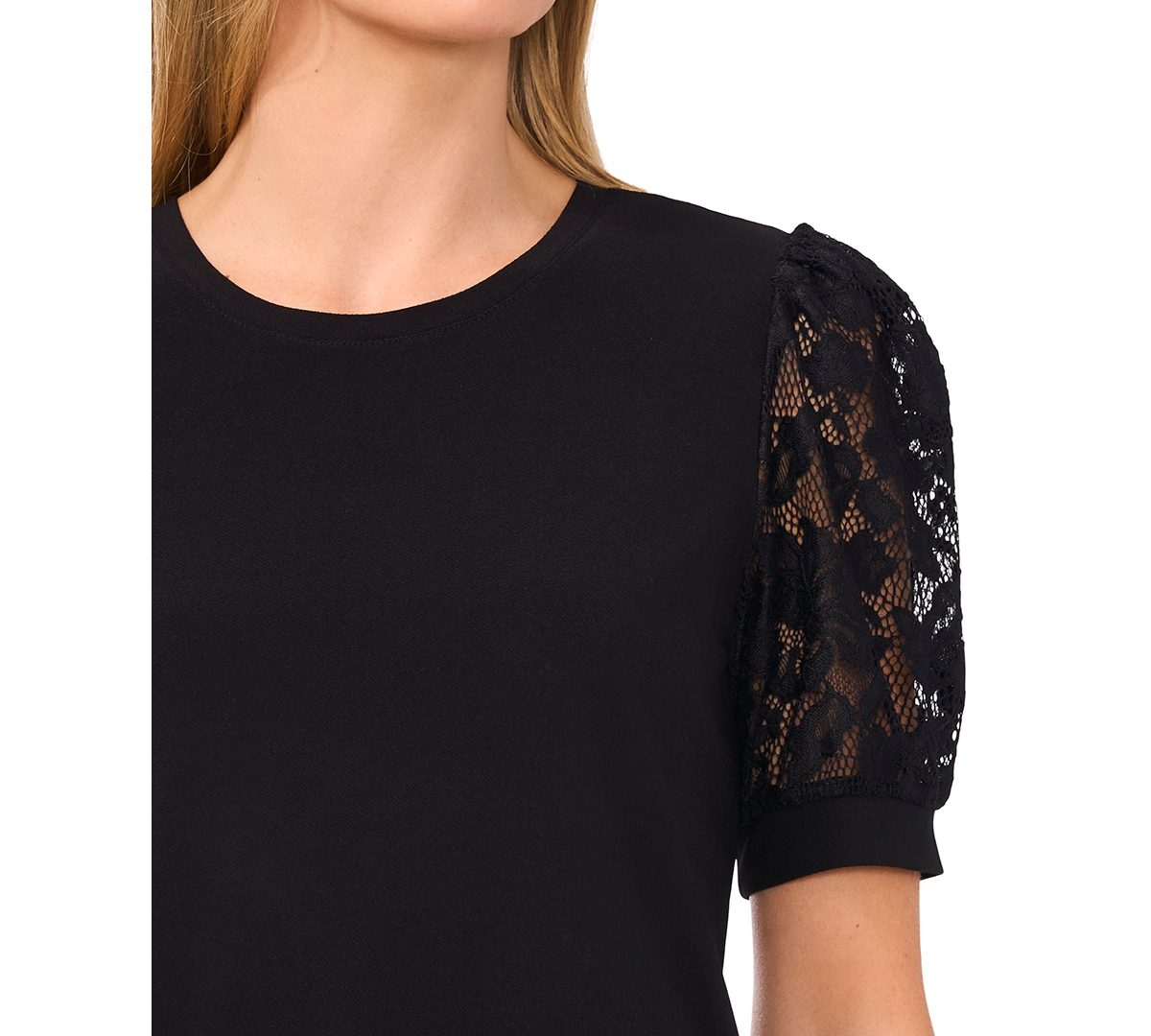 CeCe Women's Lace-Sleeve Crewneck Top