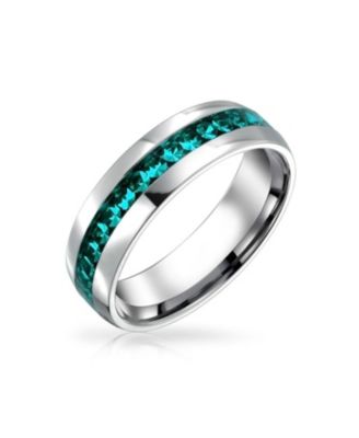 Stainless Steel Dark Blue Crystal Eternity Band Ring Unisex