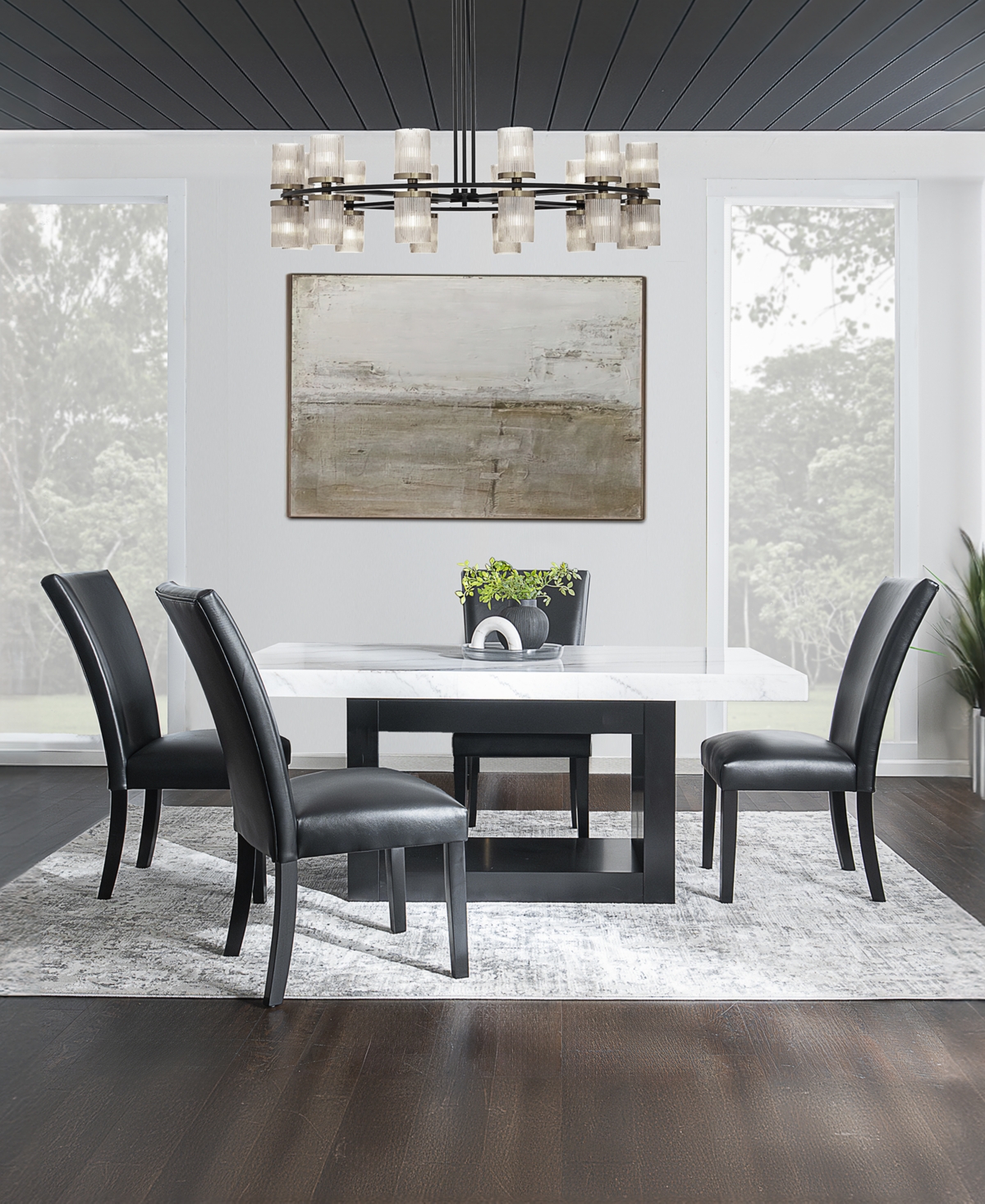 Macy's Kellet 5 Pc. Rectangular Marble Dining Set (table & 4 Side Chairs), Created For  In Black