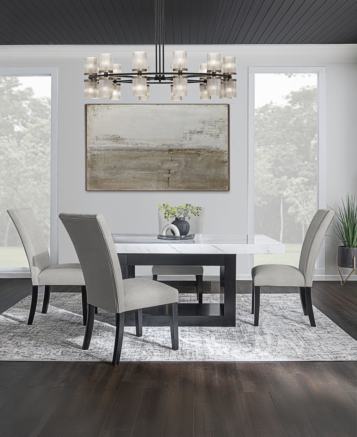Macy's Kellet 5 Pc. Rectangular Marble Dining Set (table & 4 Side Chairs), Created For  In Grey