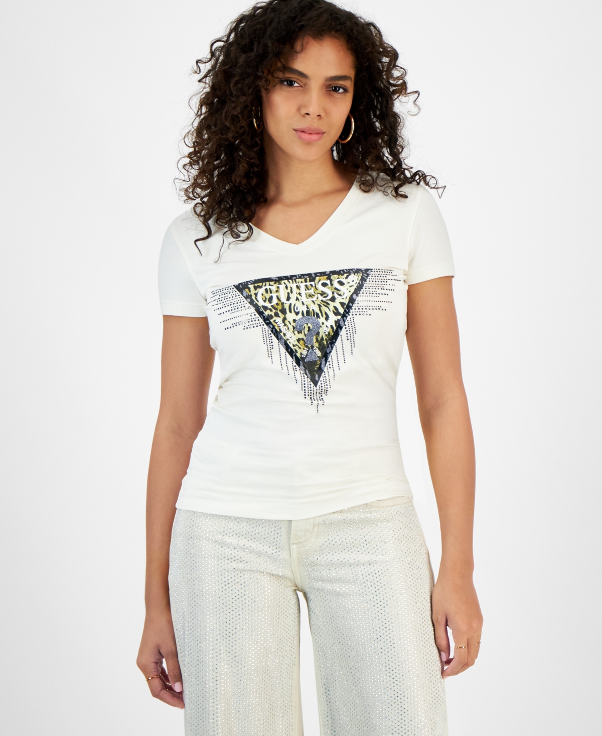 Guess Women's V-Neck Tiger Triangle Logo T-Shirt