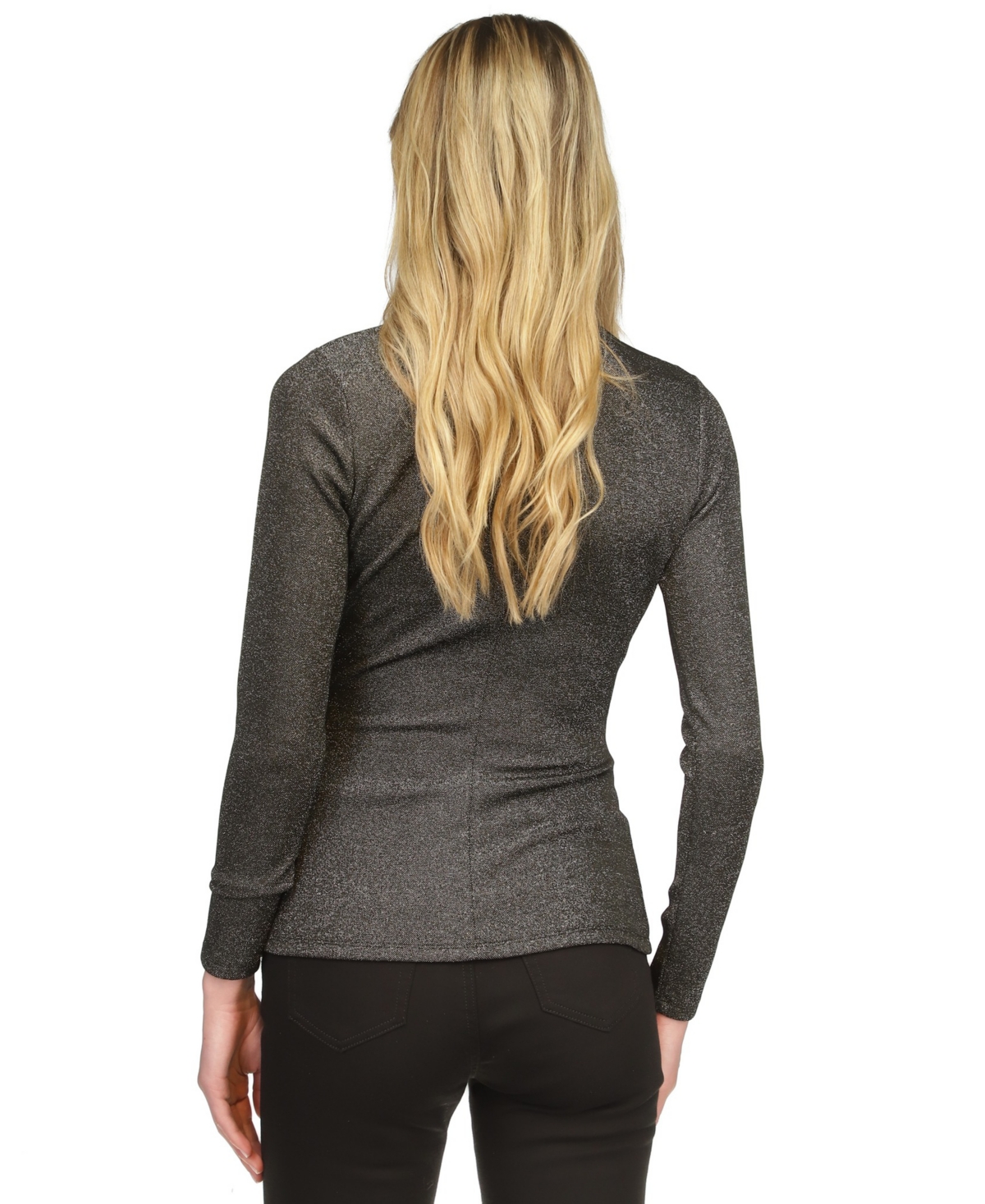 Michael Michael Kors Women's Asymmetrical Ruched Long-Sleeve Top - Black  Silver
