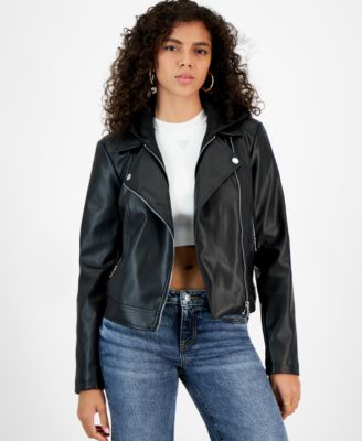 GUESS - Women's Dexa Faux-Leather Hoodie Jacket