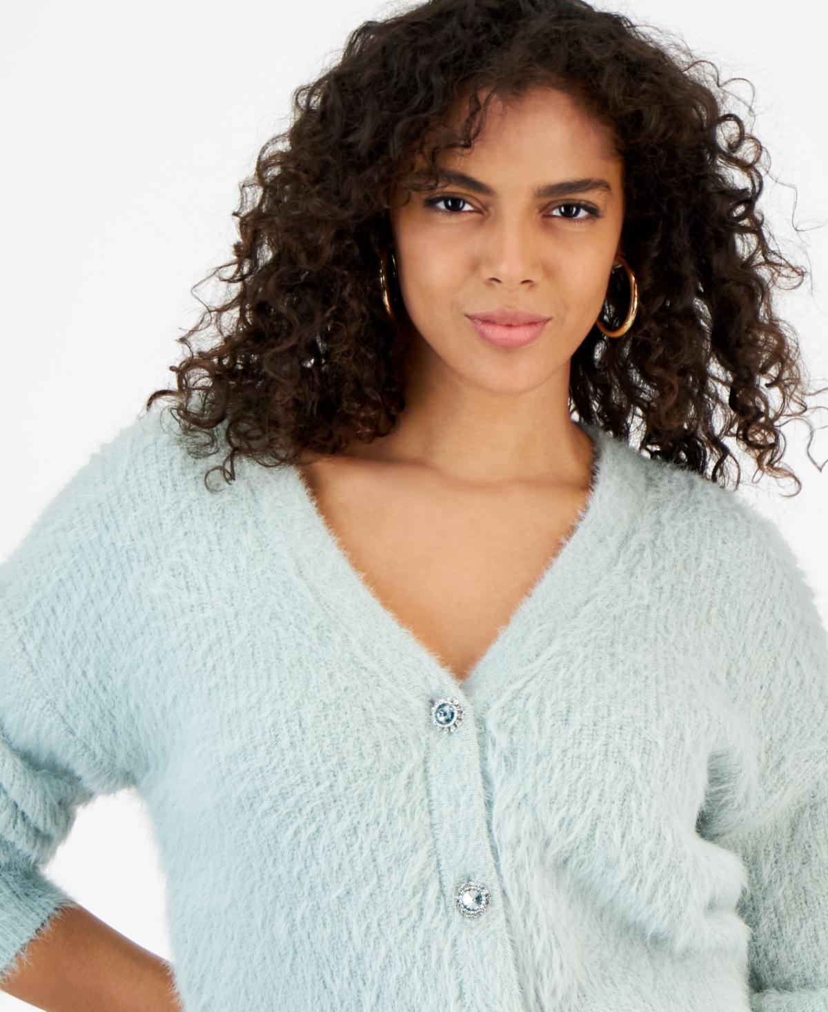 Guess Women's Keyla Rhinestone-Button Cardigan Sweater