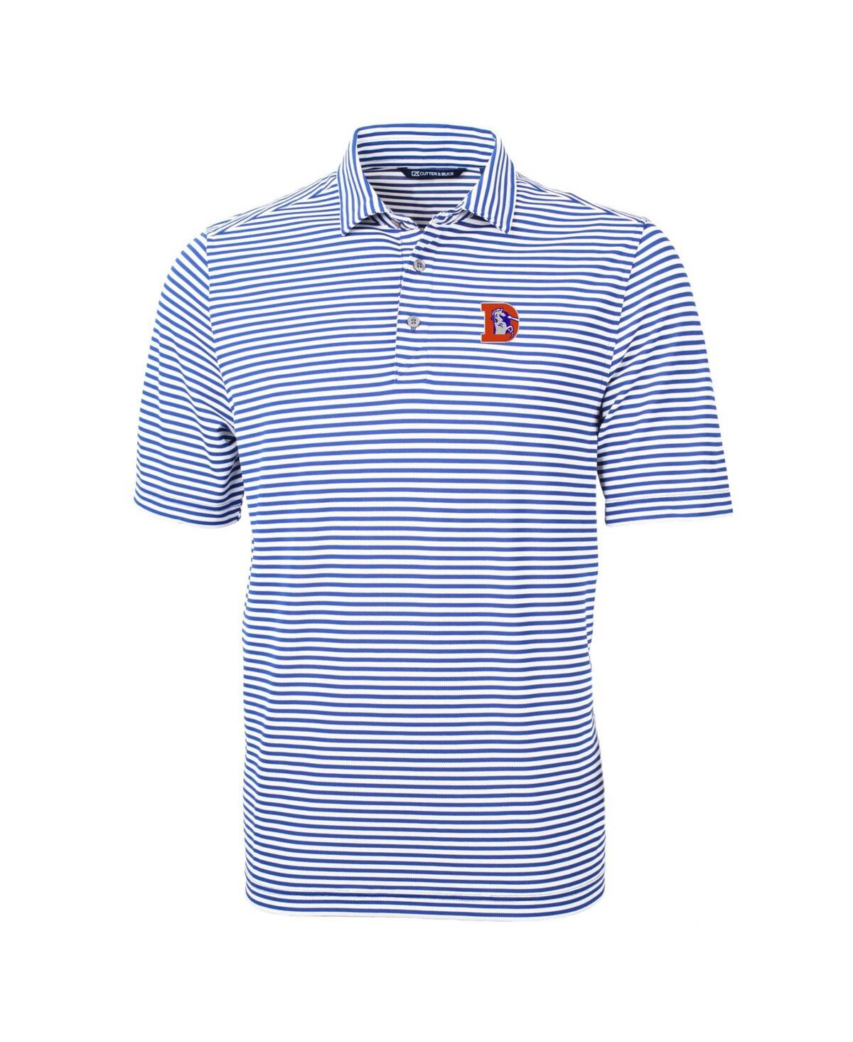 Cutter & Buck Men's Blue Denver Broncos Throwback Logo Virtue Eco Pique Stripe Polo In Blue