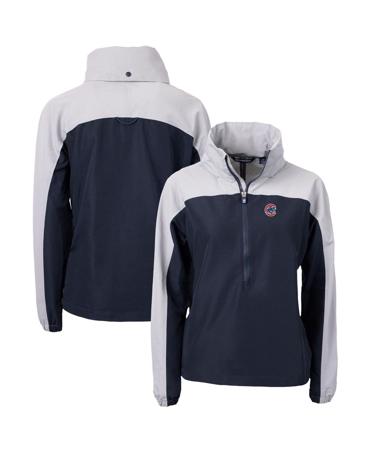 CUTTER & BUCK WOMEN'S NAVY CHICAGO CUBS CHARTER ECO HALF-ZIP ANORAK JACKET 