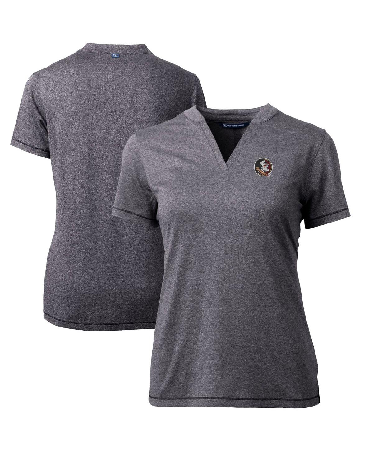 CUTTER & BUCK WOMEN'S HEATHER CHARCOAL FLORIDA STATE SEMINOLES FORGE BLADE V-NECK TOP 