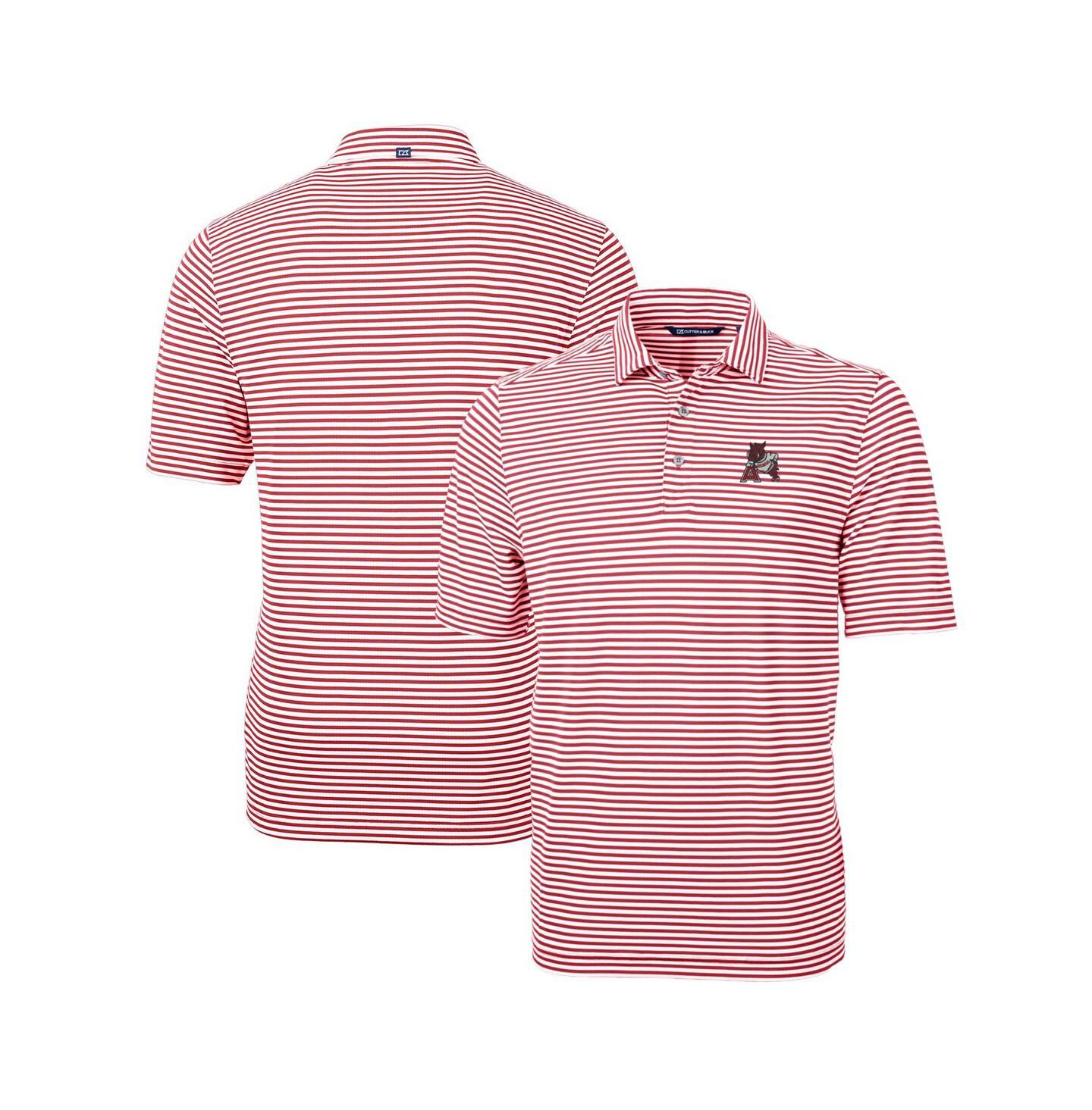 Мужское поло Cutter & Buck Arkansas Razorbacks Throwback Logo Virtue Eco Pique Stripe Polo, цвет: Красный — фото 1
