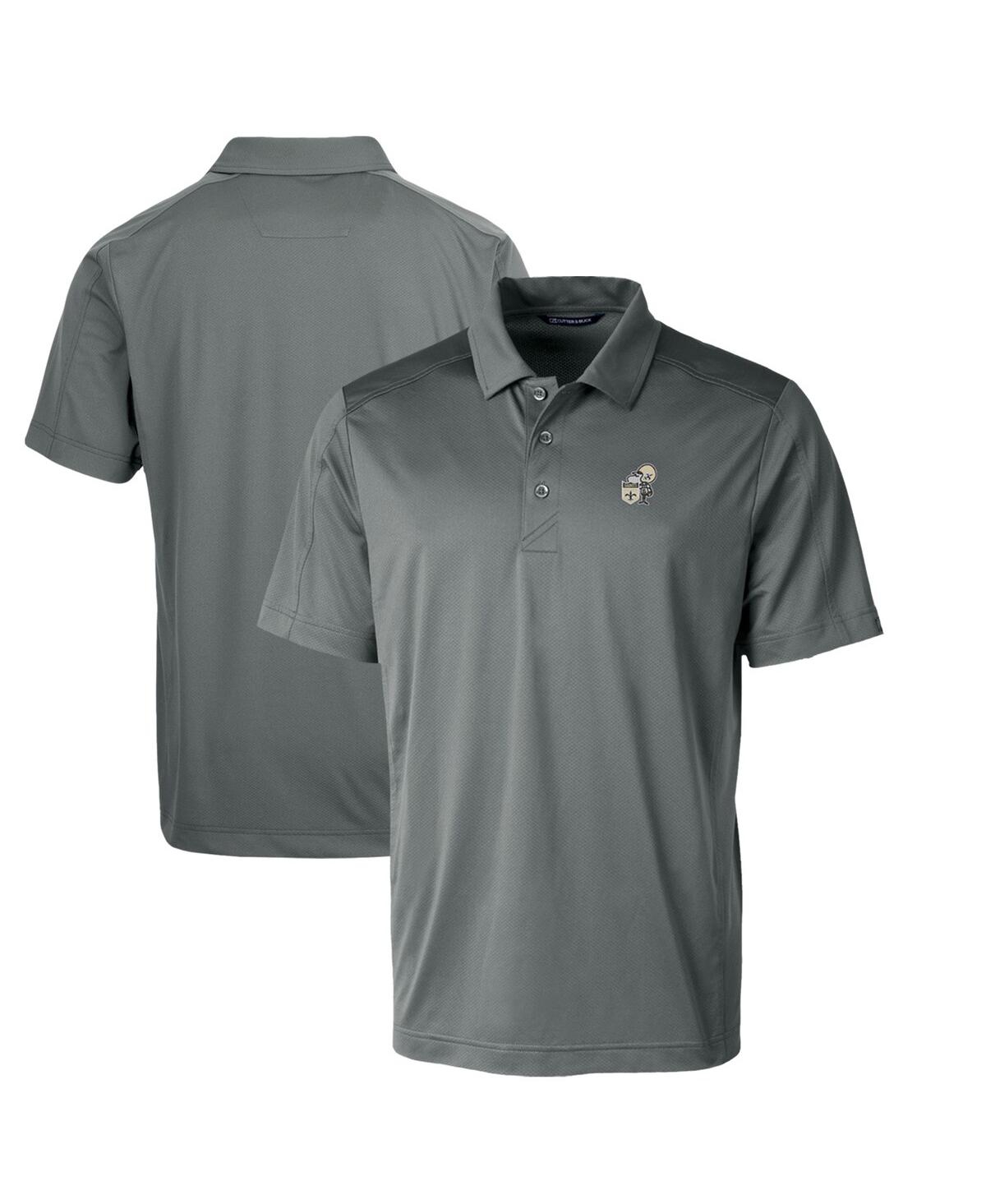 Cutter & Buck Men's Steel New Orleans Saints Throwback Logo Prospect Textured Stretch Polo In Steel