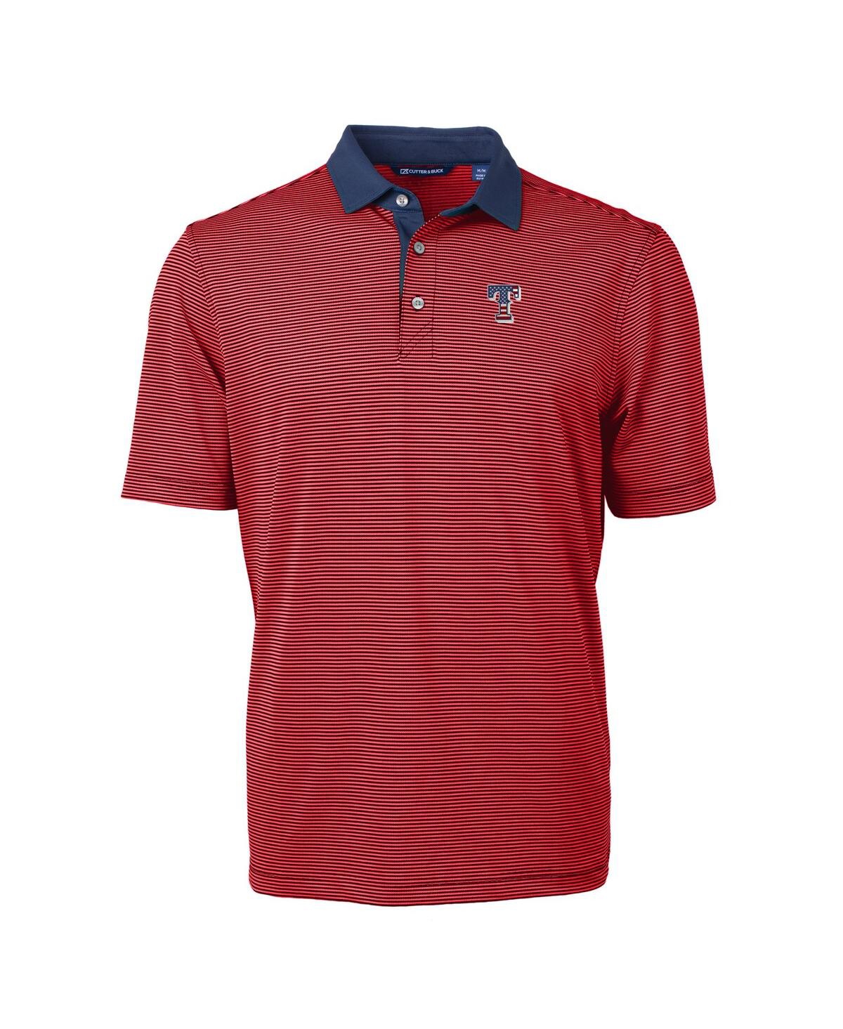 Cutter & Buck Men's Red Texas Rangers Americana Logo Virtue Eco Pique Stripe Polo In Red,navy
