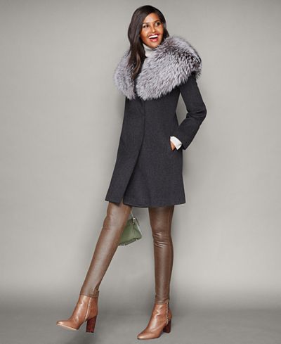 The Fur Vault Fox-Fur-Collar Wool Walker Coat