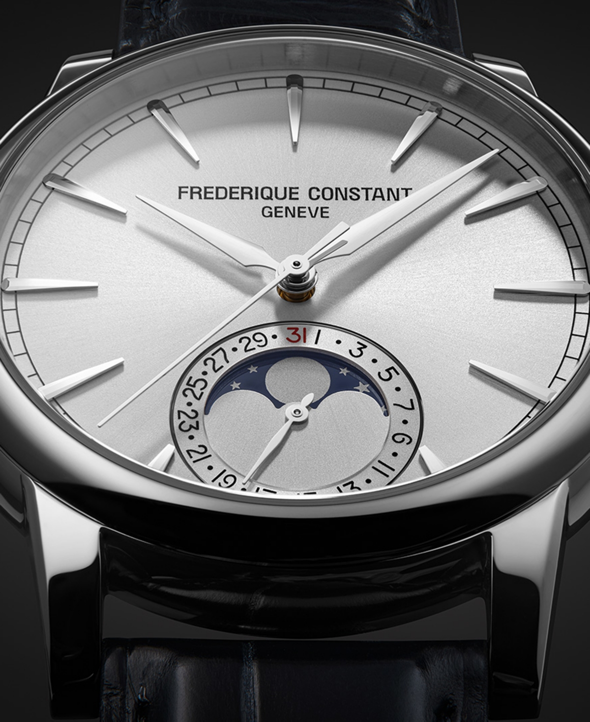 Frederique Constant Men's Swiss Automatic Classic Moonphase Date Manufacture Blue Leather Strap Watch 40mm In Blue