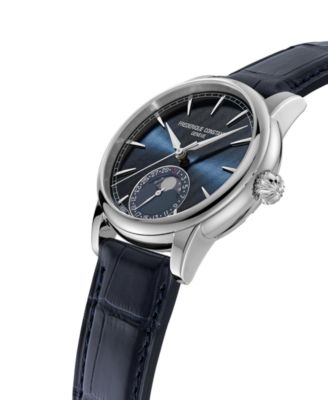 Men's Swiss Automatic Classic Moonphase Date Manufacture Blue Leather Strap Watch 40mm