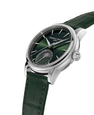 Men's Swiss Automatic Classic Moonphase Date Manufacture Green Leather Strap Watch 40mm