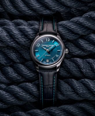 Women's Swiss Automatic Runabout Blue Leather Strap Watch 36mm