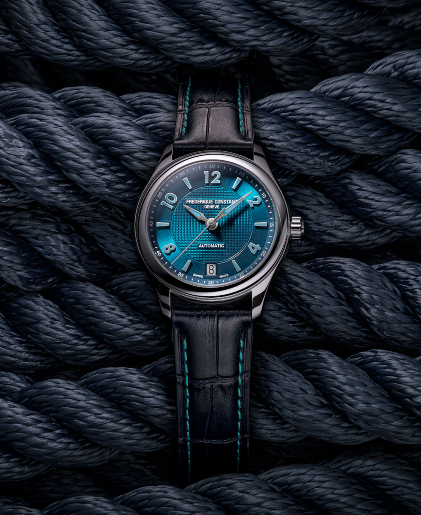Женские часы Frederique Constant Swiss Automatic Runabout Blue Leather Strap Watch 36mm — фото 4