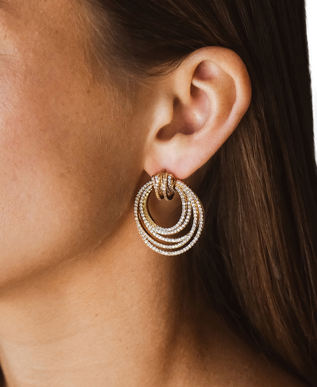 Sterling Forever Jordana Pave Circle Stud Earrings In Rhodium Plated In Silver