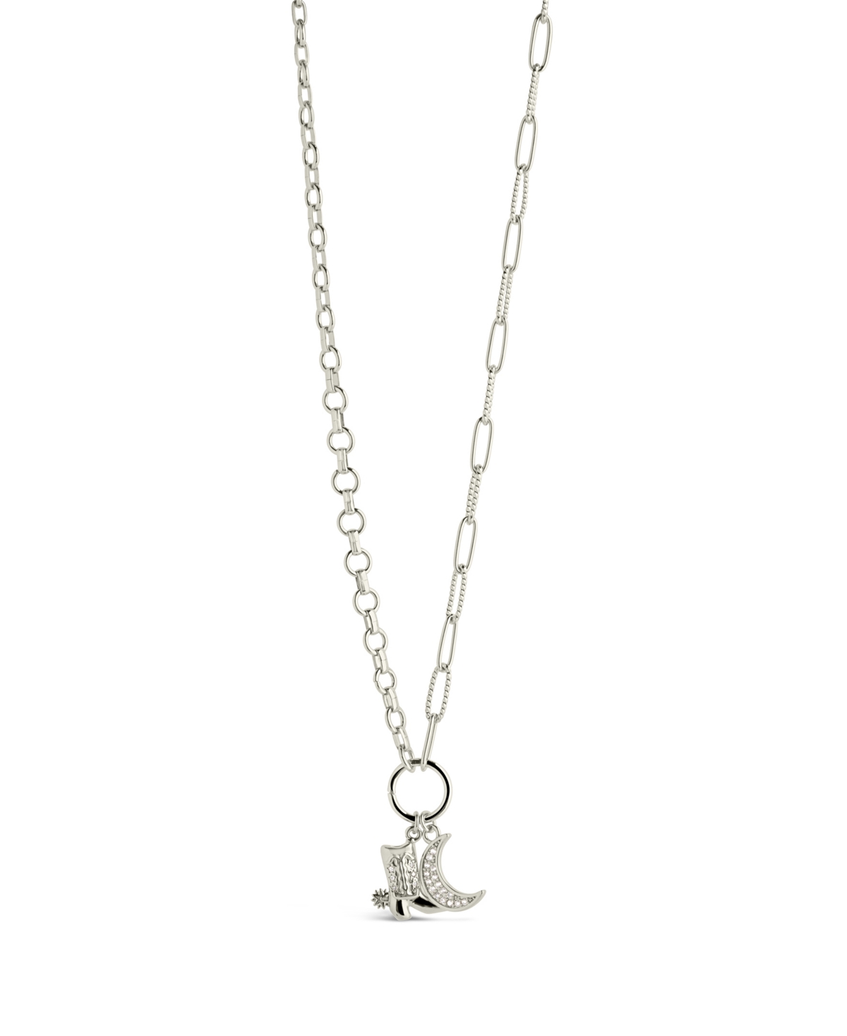 Kelsea Cubic Zirconia Boot Moon Pendant Charm Necklace - Silver