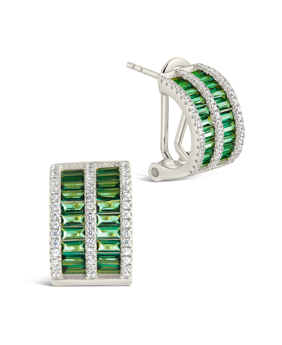 Sterling Forever Serena Cubic Zirconia Hoop Earrings In Silver,emerald