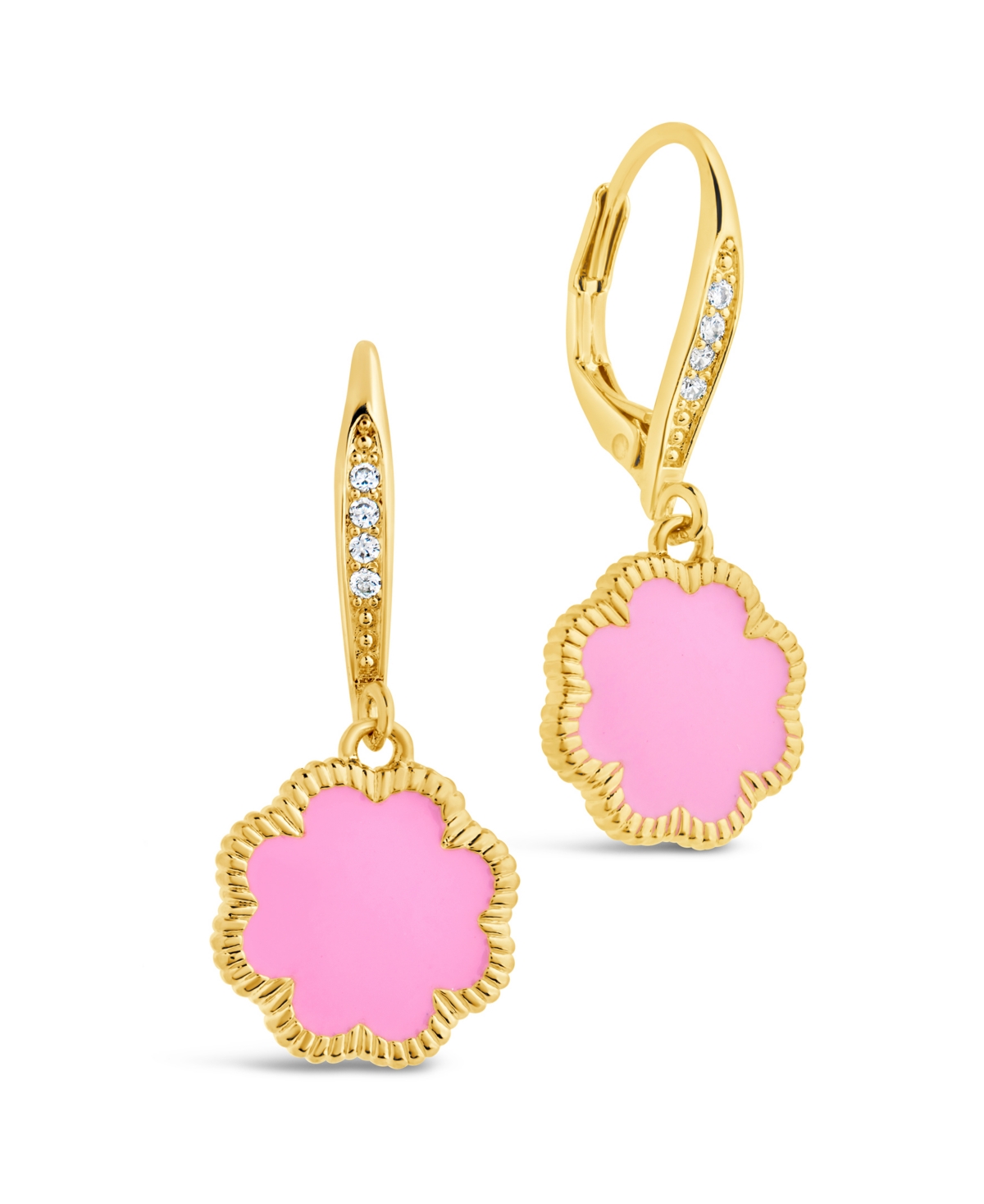 Shop Sterling Forever Rose Petal Short Drop Earrings In Gold,pink Enamel