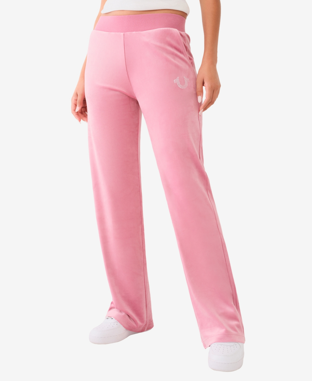 True Religion Women's Crystal Straight Leg Velour Pants