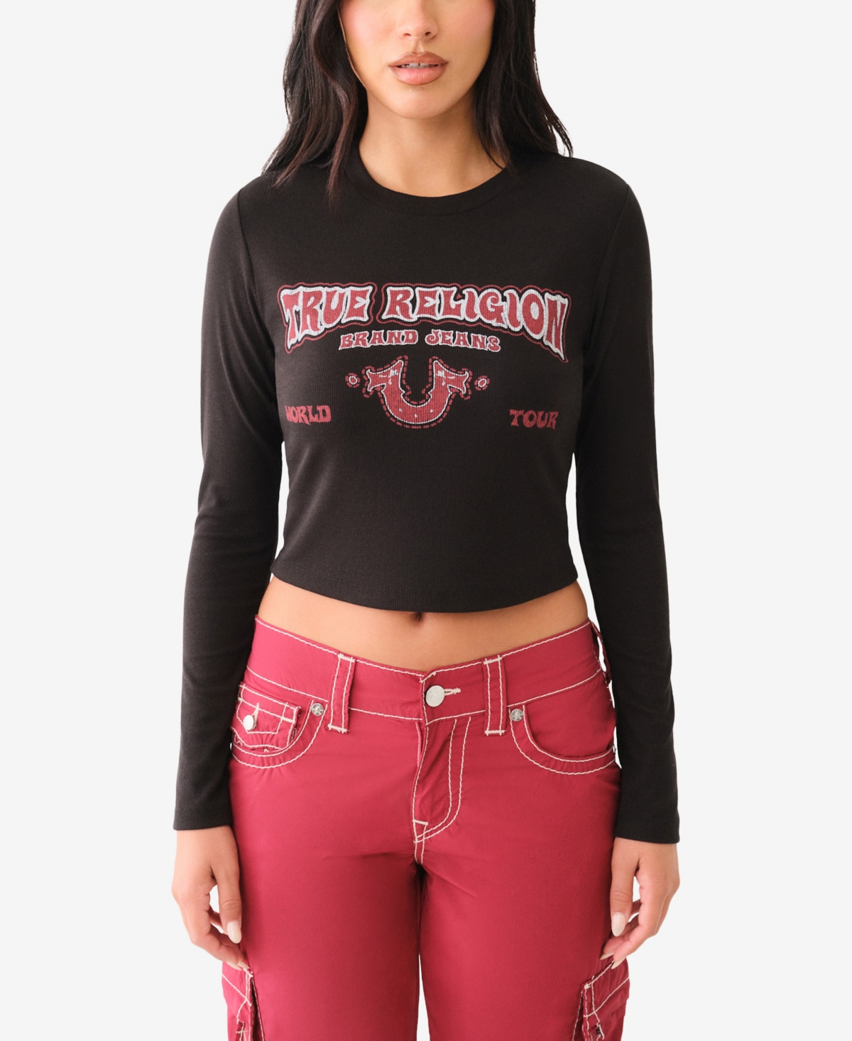 TRUE RELIGION WOMEN'S WESTERN LOGO RIB BABY TEE 