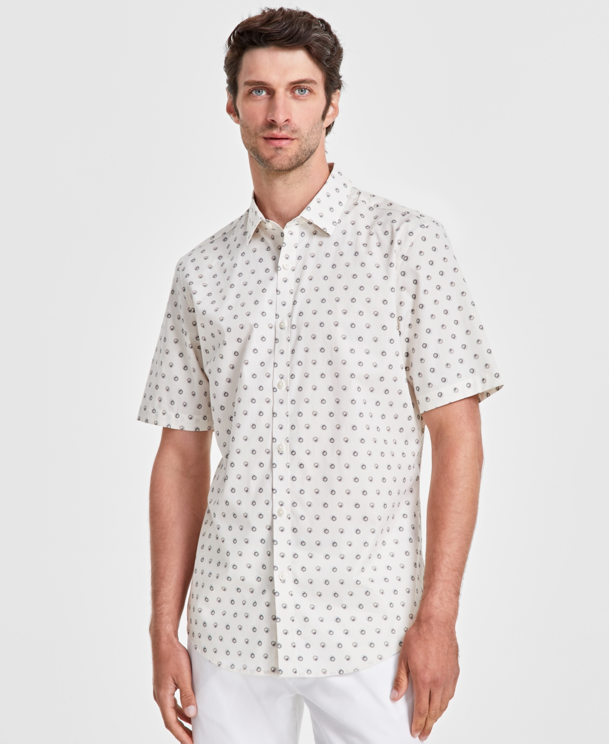 Alfani Men's Printed Short-sleeve Shirt, Created For Macy's In Vanilla Flower