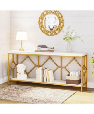 71 Inch Extra Long Sofa Table, Narrow Long Sofa Console Tables Behind Couch Table with Open Storage Shelf